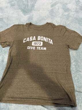 Casa Bonita Dive Team T-Shirt, Size M, Brown, 50% Polyester 50% Cotton, Made in
